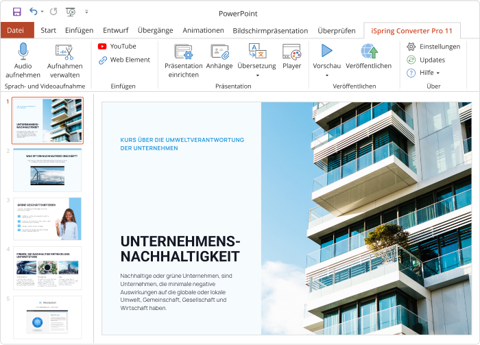 Erstellte PowerPoint in Videos umwandeln mit iSpring