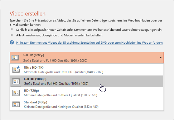 Wählen Sie die Qualität eines Videos in PPT