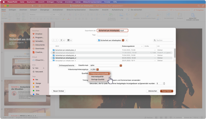 Wählen Sie die Videoqualität in PowerPoint auf Mac