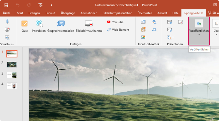 iSpring Suite-Symbolleiste zum Schützen von PowerPoint