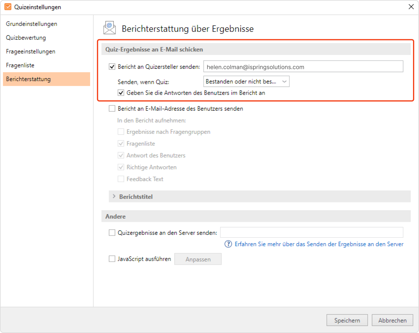 Berichte über Quizergebnisse in iSpring Suite