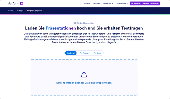 Jotform KI-Quiz-Generator Quiz mit Jotform KI-Quiz-Generator erstellen